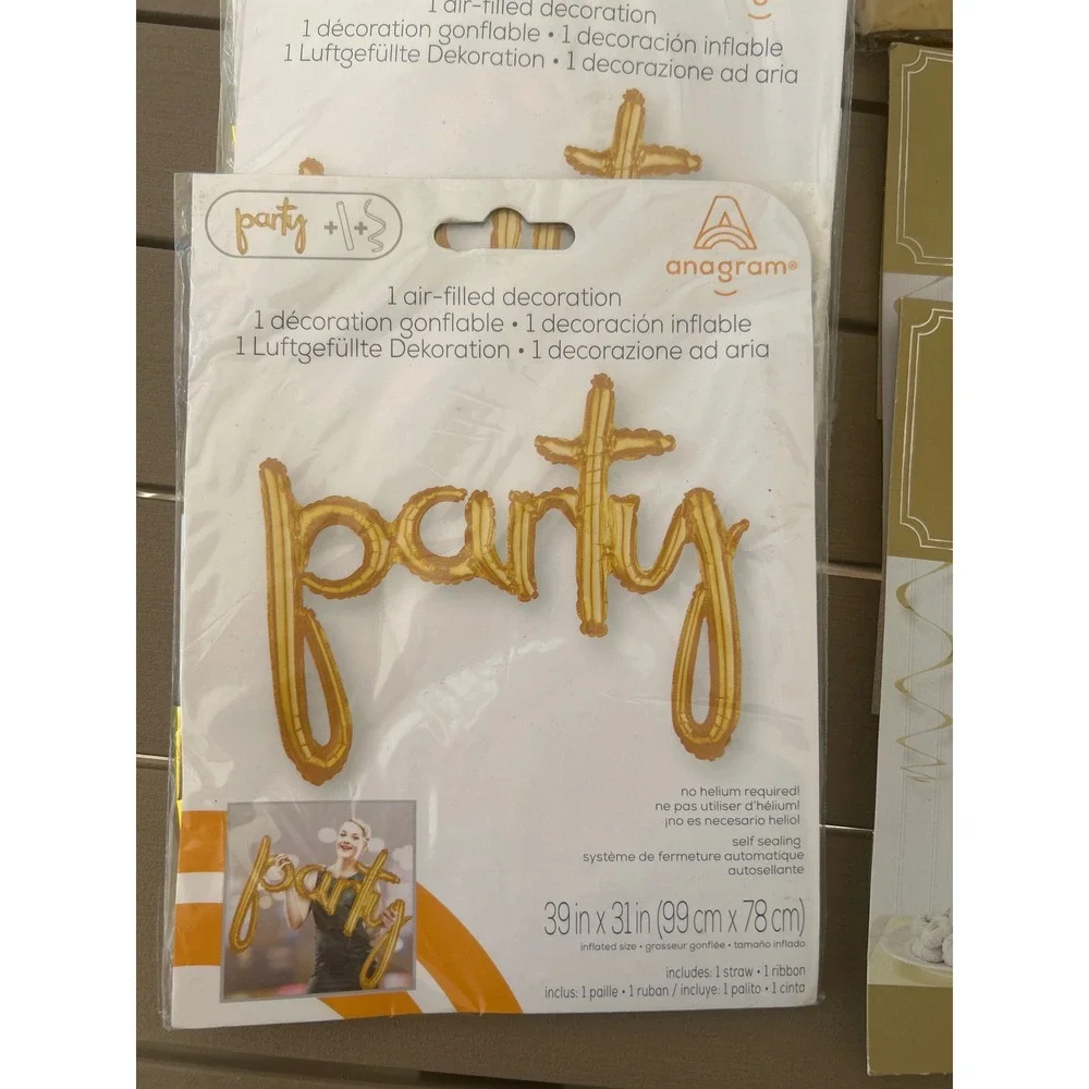 16 pc Happy Birthday Party Decorations Gold Table Cover Plates Napkins Swirls